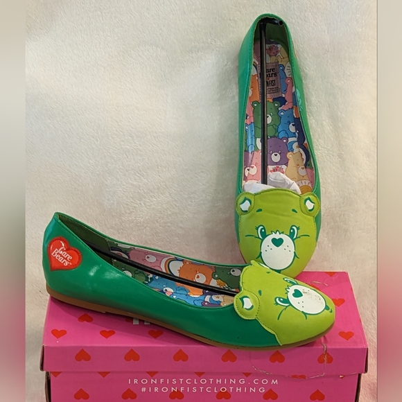 NEW RARE Good Luck Care Bear Iron Fist Green Ballet Flats US 10 11 UK 43 - Picture 4 of 16